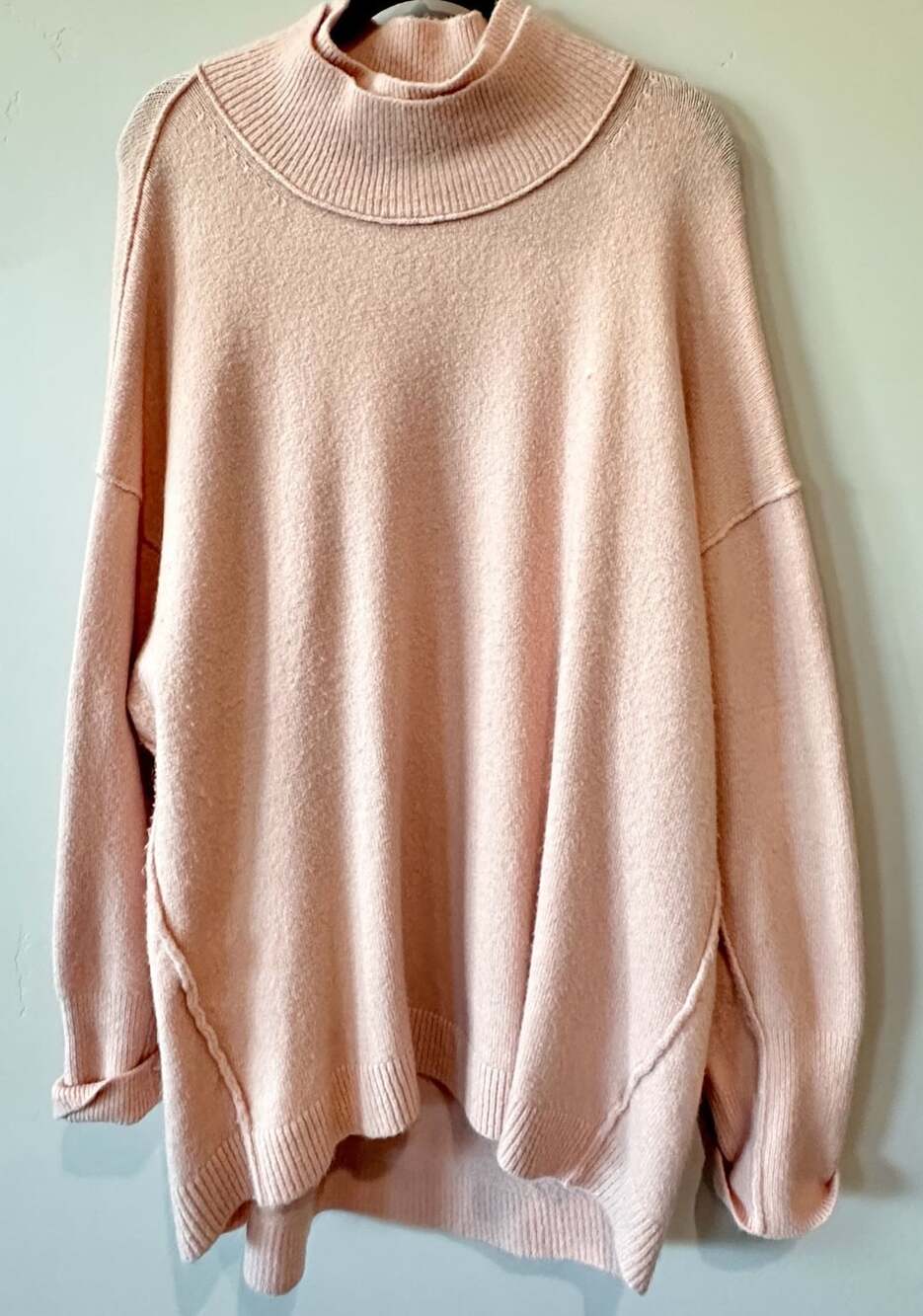 Free People Afterglow Mock Neck Sweater Size L/G Pink Wool Blend